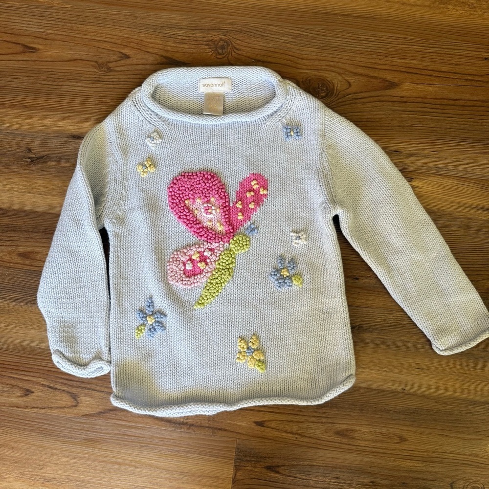 Savannah light blue butterfly Knit Sweater girls small 4